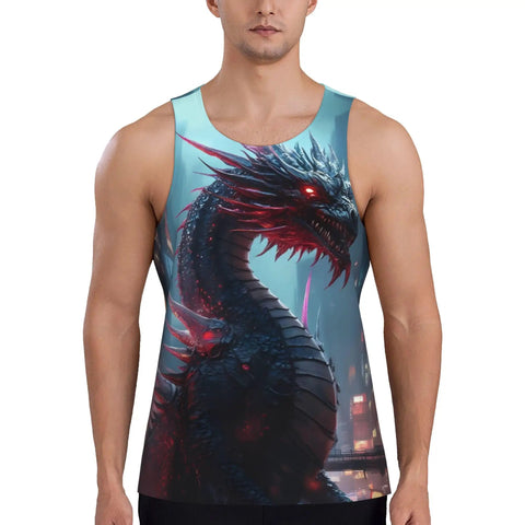 Men S Mechanical Dragon Graphic Tank Top Hella Lightweight Quick Dry Athletic Sleeveless Muscle Shirt Super Airflow Polyester Gym Workout Tee in black with dragon design.