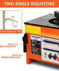 Heavy Duty 1600W Electric Rebar Bender Machine For 1 Inch Steel Rods showing two angle adjustors for 0-180 degrees bending.