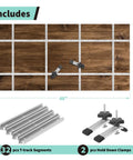 Diagram of a 2x4 Ft T Track Table Kit With 32 Six Inch Universal Tracks, Intersections, And 2 Hold Down Clamps For Woodworking.