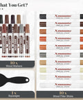 All In One Wood Filler Sticks Kit With 20 Color Options for DIY furniture repair, includes wood markers, filler sticks, and squeegee