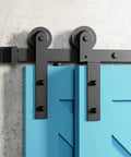 Sliding Barn Door Kit For 5 To 13 Feet Heavy Carbon Steel Rail System With Matte Black Finish Single Track For Wardrobe Or Double Wooden Doors Silent Rollers Waterproof And Rust Proof Hardware Included 170cm Track Length close-up view
