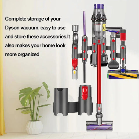 Two Pack Docking Station Wall Mount Storage Brackets For V7 Through V15 Outsize Cordless Stick Vacuums Keeps All Brushes And Attachments Neatly Organized Ready For Quick Grab And Go, showing vacuum and attachments on brackets.
