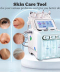7 In 1 Facial Care Machine With Mask Oxygen Hydrogen Spa Tool showing touch screen and skincare images, 1 year warranty