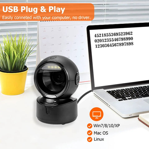 Automatic Omnidirectional Desktop Barcode Scanner Hands Free USB Wired QR Code Reader for 1D 2D Barcodes in office setup