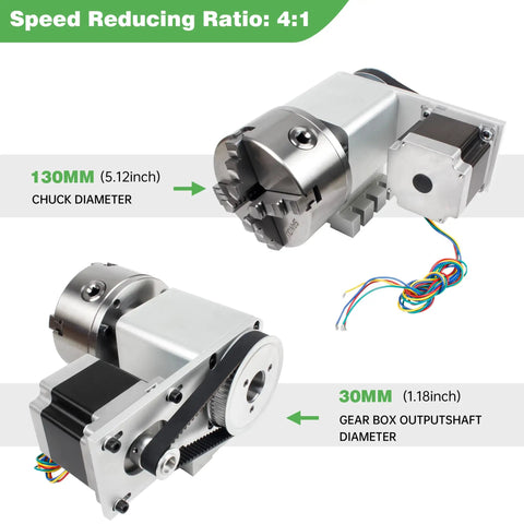 K12 130mm CNC 4th Axis For Router Table Rotary Milling Machine with 30mm Through Hole, 4 Jaw Chuck Dividing Head shown