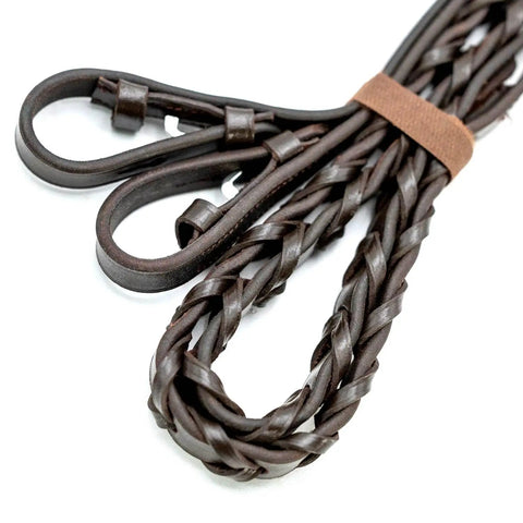 Premium Havana Leather Laced Reins for Horses Non Slip Adjustable Hand Laced Grip showcasing looped design