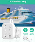 Grab And Go Global Travel Power Strip With Universal Plug Adapter 3 Outlets And 3 USB Ports beside cruise ship