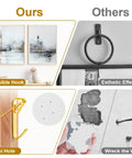 Comparison of Beefy 372 Piece Picture Hanging Kit effectiveness and damage with invisible hooks and nails on wall surfaces.