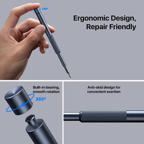 AXTH 128-in-1 precision screwdriver set, blue metal mini repair kit with 360° rotating cap and knurled anti-skid handle