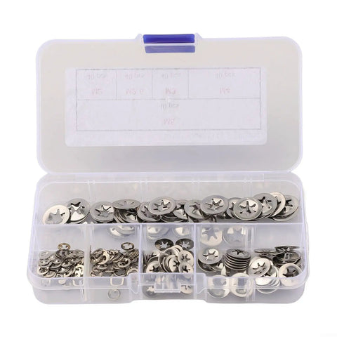 200 Pcs 304 Stainless Steel Internal Tooth Lock Washers Star Shaped Heavy Duty Set For Industrial Equipment Bearings And Machinery Five Size Kit 2x6mm 5x6mm 3x9mm 4x12mm 5x14mm in storage box