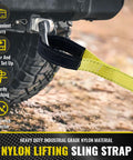 Heavy Duty Lift Sling Straps 15ft 2in Nylon Webbing Slings, 22,500 Lbs Capacity attached to vehicle for towing