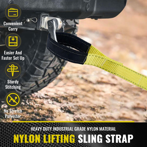 Heavy Duty Lift Sling Straps 15ft 2in Nylon Webbing Slings, 22,500 Lbs Capacity attached to vehicle for towing