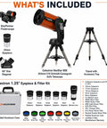 GoTo Telescope Bundle With 8SE Schmidt Cassegrain Computerized NexStar System and eyepiece kit components displayed.
