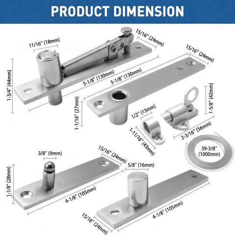 Hidden Bookcase Hinge Kit With Lock And Spring Latch For Secret Doors, 304 Stainless Steel Pivot Hinges With Cable, Built Tough, Heavy Duty 220lb Per Set, Fits Doors Over 40mm Thick, Under 800mm Wide, And Up To 2500mm High, product dimensions with cable