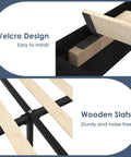 Velcro design for easy installation of the Full Size Platform Bed Frame With Height Adjustable Tufted Upholstered Headboard.