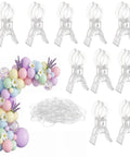 Ultimate Balloon Arch Kit With 10 Clear Spring Clips And 50 Transparent Long Bands for Quick Garlands displayed with colorful balloons.