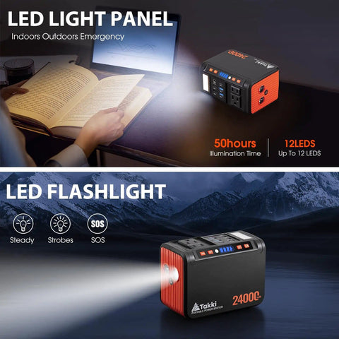 Beast Portable 88.8Wh Power Station with LED light panel and flashlight, indoors outdoors emergency use