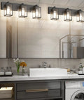 Black Vanity Light For Bathroom Industrial Farmhouse Wall Mount Fixture With Dimmable E26 Socket above bathroom sink