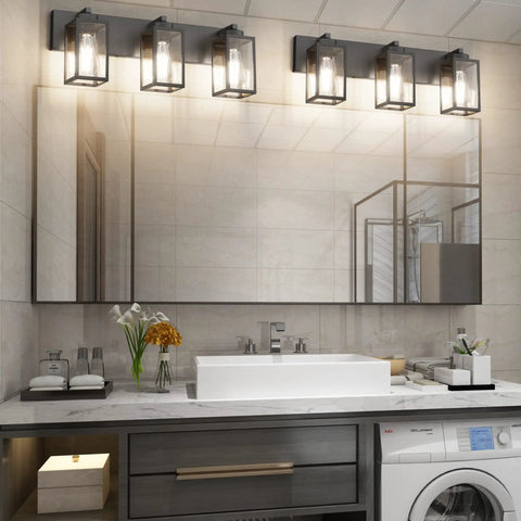 Black Vanity Light For Bathroom Industrial Farmhouse Wall Mount Fixture With Dimmable E26 Socket above bathroom sink