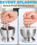 Stainless Steel Mortar And Pestle Set With Non Slip Base For Spices Herbs And Pesto Making Heavy Duty Kitchen Crusher For Grinding Pills