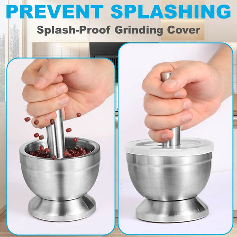 Stainless Steel Mortar And Pestle Set With Non Slip Base For Spices Herbs And Pesto Making Heavy Duty Kitchen Crusher For Grinding Pills