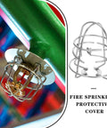 Rock Solid Fire Sprinkler Head Protector Cages 2 Pack Protects Garage And Hallway Pendant Sprinklers close-up of silver metal cage over sprinkler.