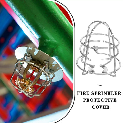 Rock Solid Fire Sprinkler Head Protector Cages 2 Pack Protects Garage And Hallway Pendant Sprinklers close-up of silver metal cage over sprinkler.