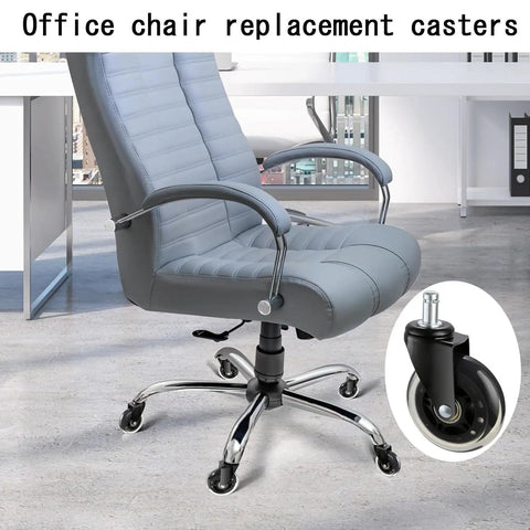 Heavy Duty Office Chair Caster Wheels Set Of Five For A Killer Smooth Ride On Hardwood Tile And Carpet Universal Rollerblade Rubber Casters For Gaming Desk Swivel Chairs Quiet Gliding No Fuss Setup Three Inches with grey office chair