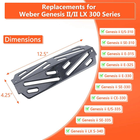Heat Deflector For Weber Genesis II Grills GS4 Compatible Replacement Part 12.5 Inch Long By 4.25 Inch Wide with dimensions and compatibility