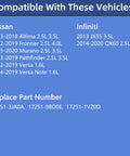 Compatibility chart for Nissan and Infiniti vehicles 2011-2020 with part numbers 17251-3JA0A 17251-9BD0E 17251-1VZ0D
