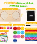 Wooden Fraction Tiles And Circles Set For Kid Friendly Hands On Math Manipulatives with all components displayed.