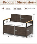 Wicker Outdoor Storage Bench With Hidden 46 Gallon Gas Strut Lift Up Storage, Rattan Deck Box dimensions diagram