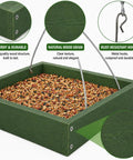 Platform Bird Feeder With Wooden Tray for outdoor gardens and courtyards, featuring durable weather-resistant wood and rust-resistant hooks