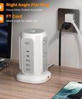 Flat Plug Power Strip Tower With Nine Outlets And Five USB Ports Including Two USB C Ports, 1200J Surge Protection, 6.5 Foot Cord