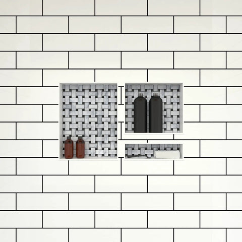 Triple Niche Recessed Shower Shelf In Black With Three Inner Shelves All In One Tile Ready Surface For Easy Bathroom Organizer Fits Horizontal Or Vertical Install showcasing products.
