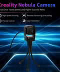 Nebula Camera For 3D Printers With Night Vision And 24 Hour Monitoring Real Time Printing Monitoring Via USB Connection Compatible With Sonic Pad Nebula Pad Ender 3 V3 KE Ender 3 V3 Plus And CR 10 SE shown mounted on a tripod.