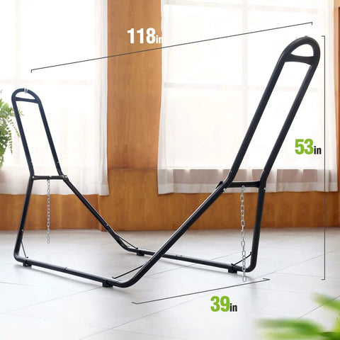 Beefy Heavy Duty Steel Hammock Stand For 9 To 14 Foot Hammocks With 550 Lb Capacity, Portable Frame, Indoor Outdoor Use, Black.
