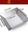 Stainless Steel Grill Basket For Indoor And Outdoor Use Large 12 By 12 By 2 Inch Veggie And Kabob Grilling Basket Heavy Duty