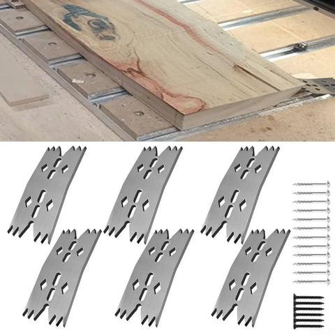 Super Durable Stainless Steel Fastening Plate Clamp For Carpentry And CNC Router Projects with hardware and wood pieces.