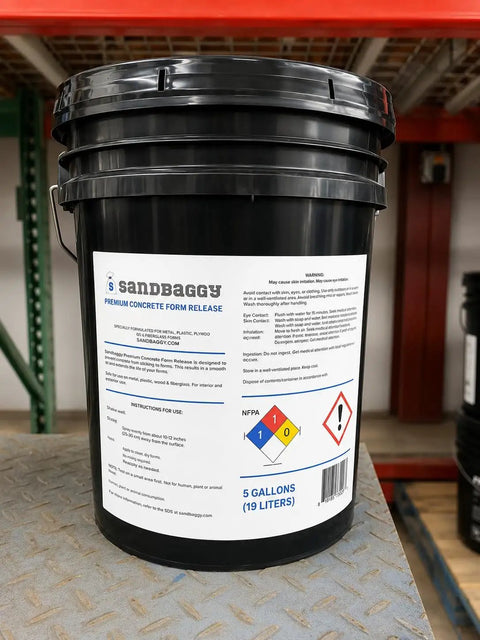 Pro Grade Concrete Release Agent And Non Staining Form Oil in 5-gallon black bucket, designed for slick form stripping.