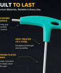 3mm T Handle Hex Key Wrench Beefy Long Arm Heavy Duty CRV Steel Ergonomic Hex Wrench For Furniture Bicycles Auto Repair And Home DIY Green All Purpose, turquoise T-handle close-up