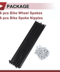 12G 225mm Black Bicycle Spokes Set with 36 Pcs of 45 Steel Spokes and Nipples for Pro Grade Wheel Builds