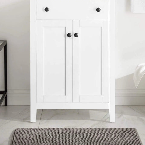 Front view of Nantucket 24 Inch Bathroom Vanity Cabinet in White with dual soft-close doors, solid wood build, perfect for small bathrooms
