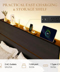 Queen Bed Frame With Smart App Controlled RGB LED Lights, Dual Wireless Charging Dock, Built In Storage Shelf, Modern Bedroom Furniture For A Clean Setup And Dope Vibe Upgrade - Storage shelf with charging ports.