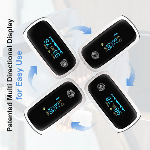 Rechargeable Pulse Oximeter With Fast SpO2 And Pulse Rate Readings In Five To Eight Seconds with multi-directional display