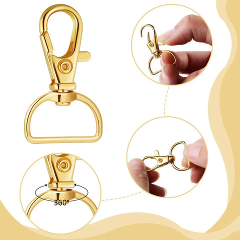 Slick D Rings Kit With Swivel Clasps Slide Buckles And Lobster Hooks For Handbags Lanyards Dog Gear And Craft Sewing Ninety Six Piece Set gold swivel lobster hook with a 360-degree swivel and loop