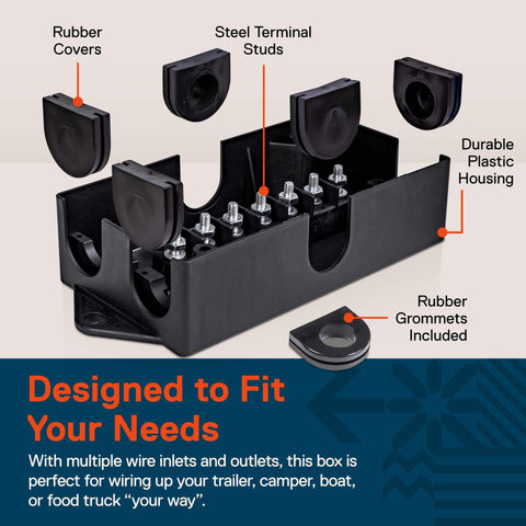 7-Way Trailer Wiring Junction Box With Waterproof 7-Pin Terminal Block showing rubber covers and steel terminal studs