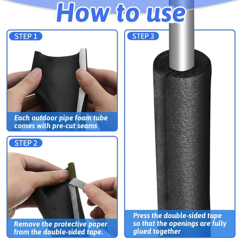 Instructions for installing 8 Pack Three Quarter Inch Foam Pipe Insulation Tubes With Self Adhesive Pre Slit Covers Polyethylene