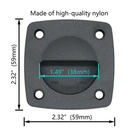 Nylon Flush Pull Hatch Handle 4 Pack For Boats Recessed Square Lid Boat Accessory with dimensions shown, made of nylon.