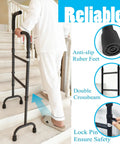 Easy Peasy Assembly Adjustable Stair Climbing Cane For Seniors Delivering Solid Grip And Extra Balance Portable Freestanding Mobility Aid Smooth Moves On Twenty Level Steps No Fuss Setup, anti-slip rubber feet and double crossbeam for stability.